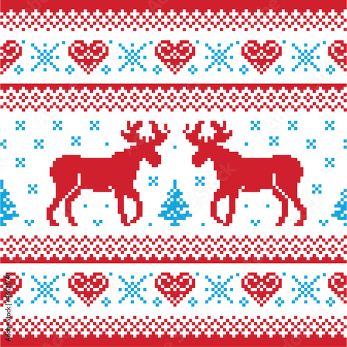 Christmas and Winter knitted pattern, card - scandynavian style