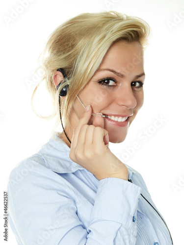 Charming confident blond girl with headphone