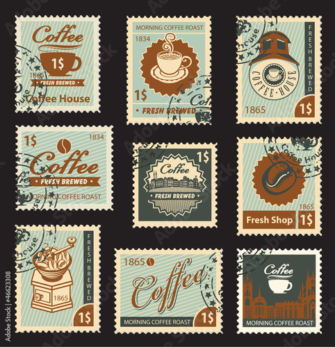 set of stamps on the theme of coffee