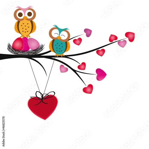 Naklejka na ścianę Sowy i serca