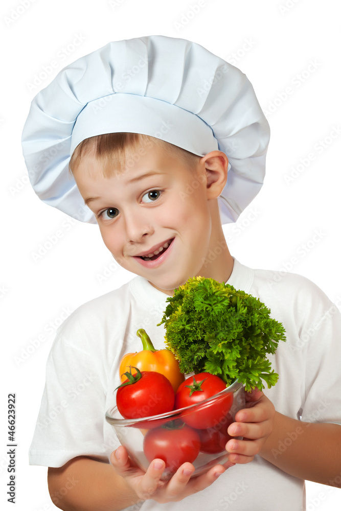 cook boy Chef is holding fresh vegetables cook boy Chef is holding fresh vegetables