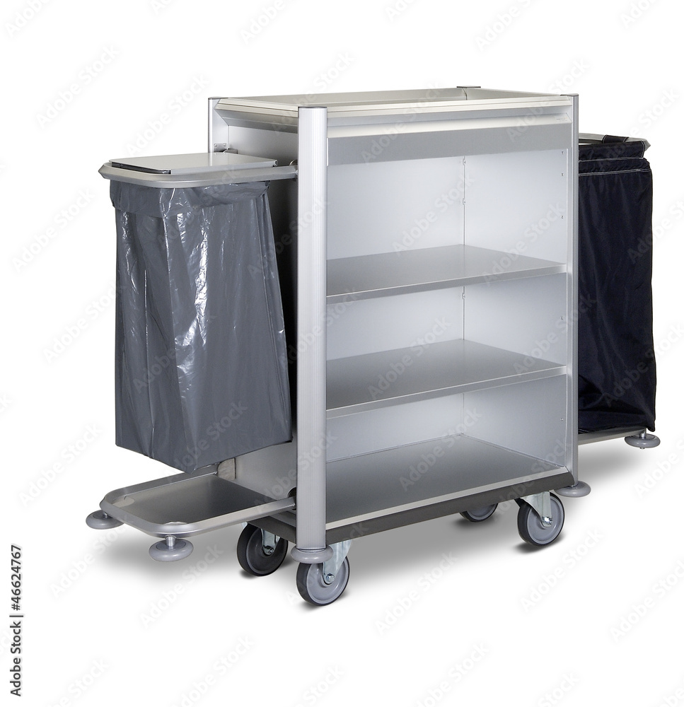 The hotel cleaning tool cart isolated The hotel cleaning tool cart isolated