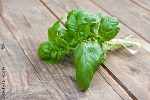 Basil bunch on wooden table
