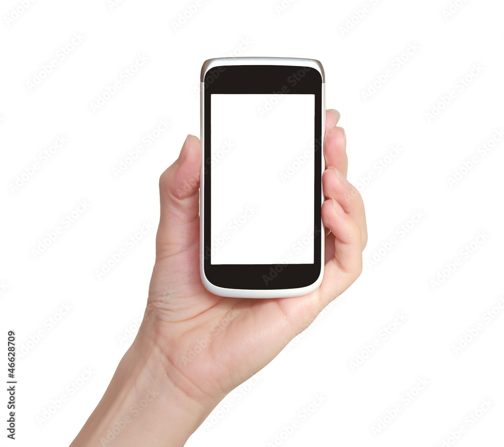 Woman hand holding blank mobile phone tablet touch computer gadg Woman hand holding blank mobile phone tablet touch computer gadg