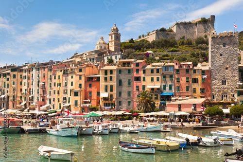 View of town and castle Portovenere from sea