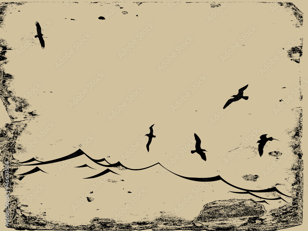 Fototapeta premium sea gulls silhouette on grunge background