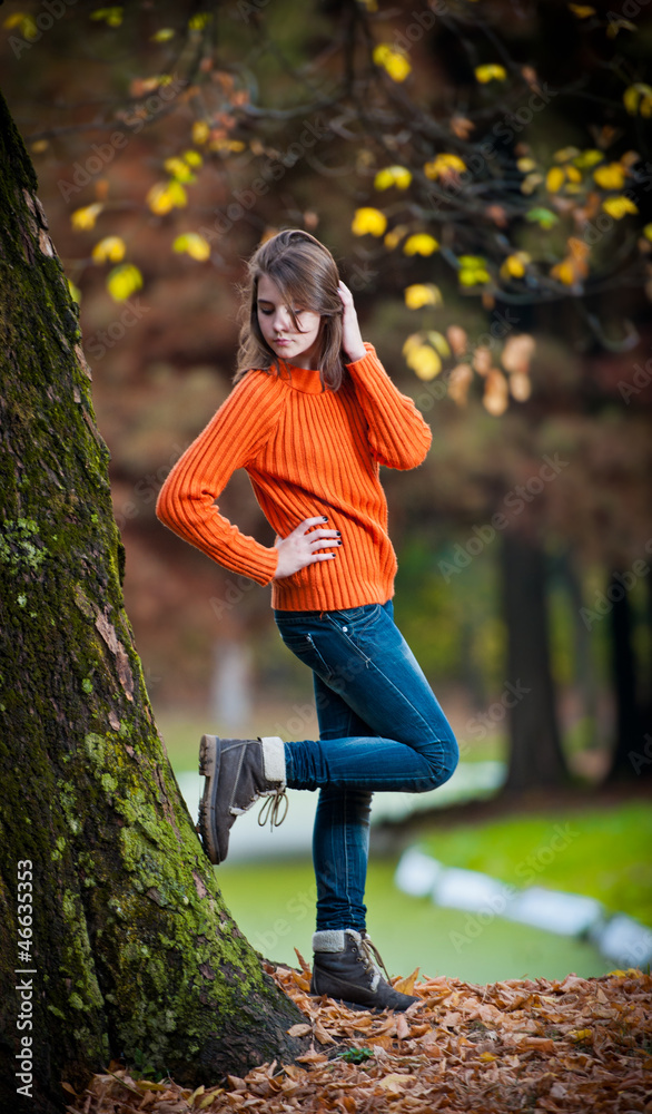 attractive teen girl in autumn park happy girl autumn outdoor