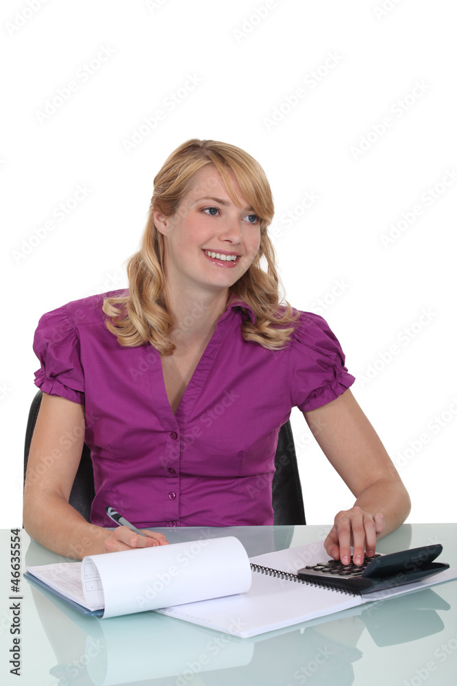 cute secretary all smiles using calculator cute secretary all smiles using calculator