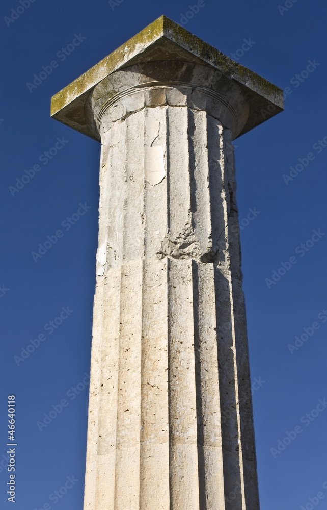 Ancient pillar of doric rhythm at Pella in Greece Ancient pillar of doric rhythm at Pella in Greece