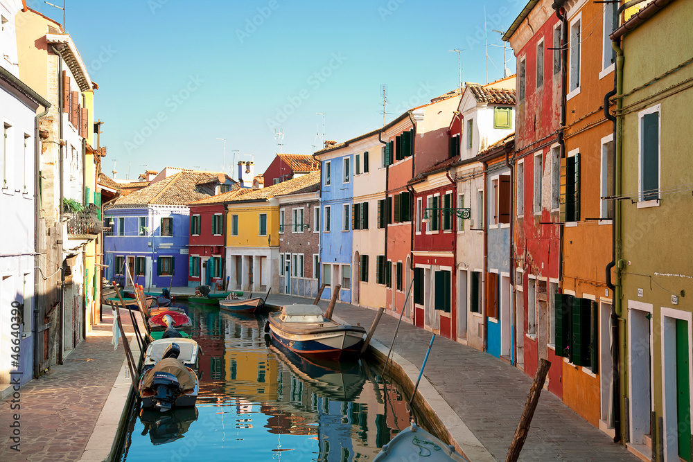 Street multicolored view in Burano, Venice, Italy