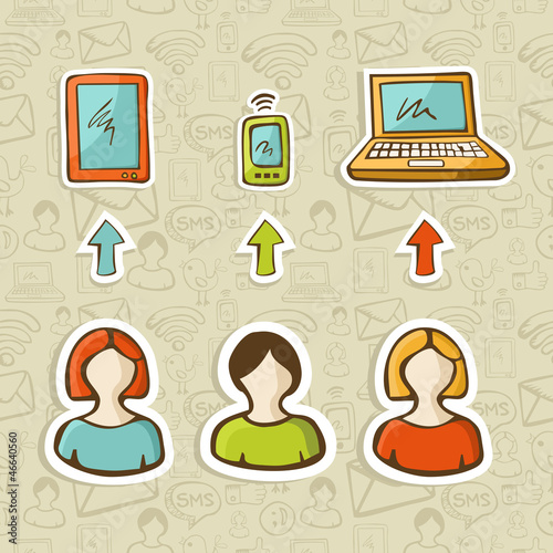 Mobile devices global connection in sketch style