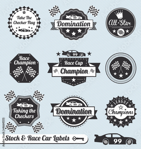 Vector Set: Racing Car Champion Labels and Icons