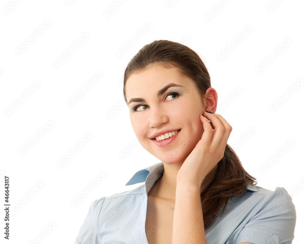 A beautiful woman, portrait isolated on white background A beautiful woman, portrait isolated on white background