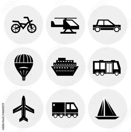 Fototapeta Naklejka Na Ścianę i Meble -  Vector black transportation icons