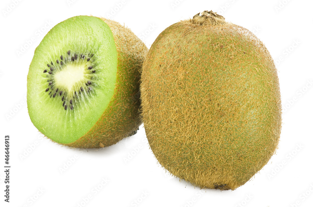 kiwi fruit and his sliced close up on white kiwi fruit and his sliced close up on white