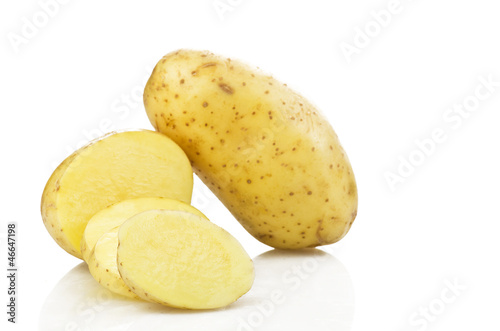 potato sliced on the white background close up