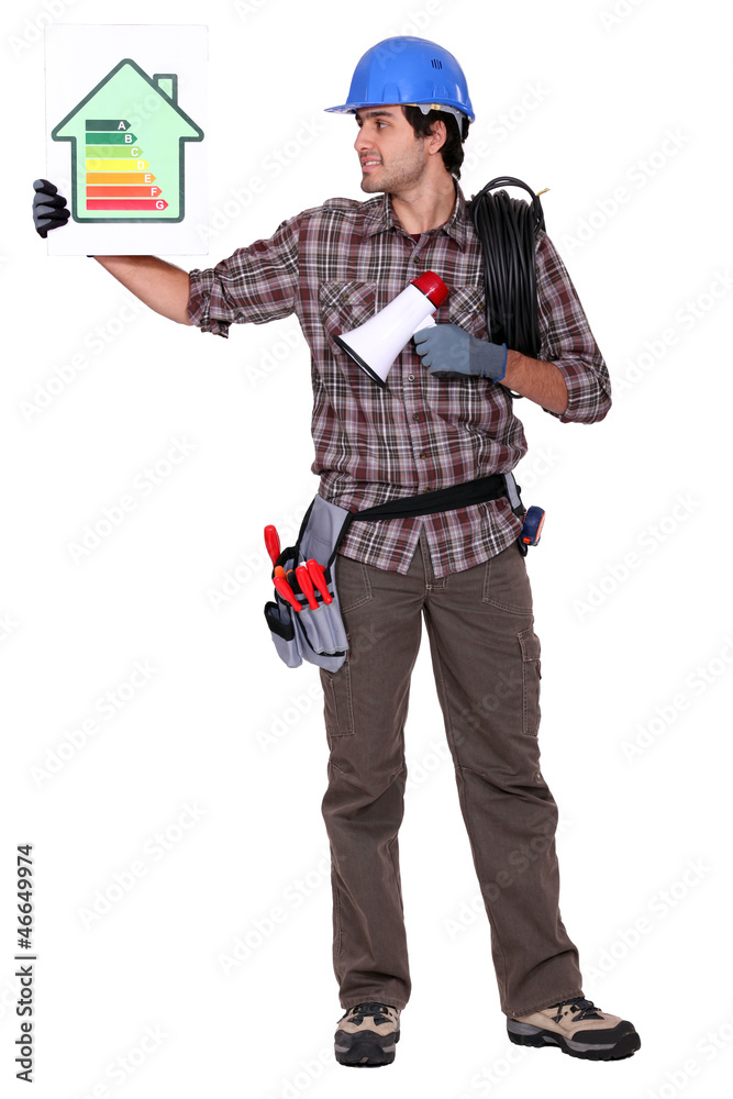 Electrician teaching people about energy efficiency Electrician teaching people about energy efficiency