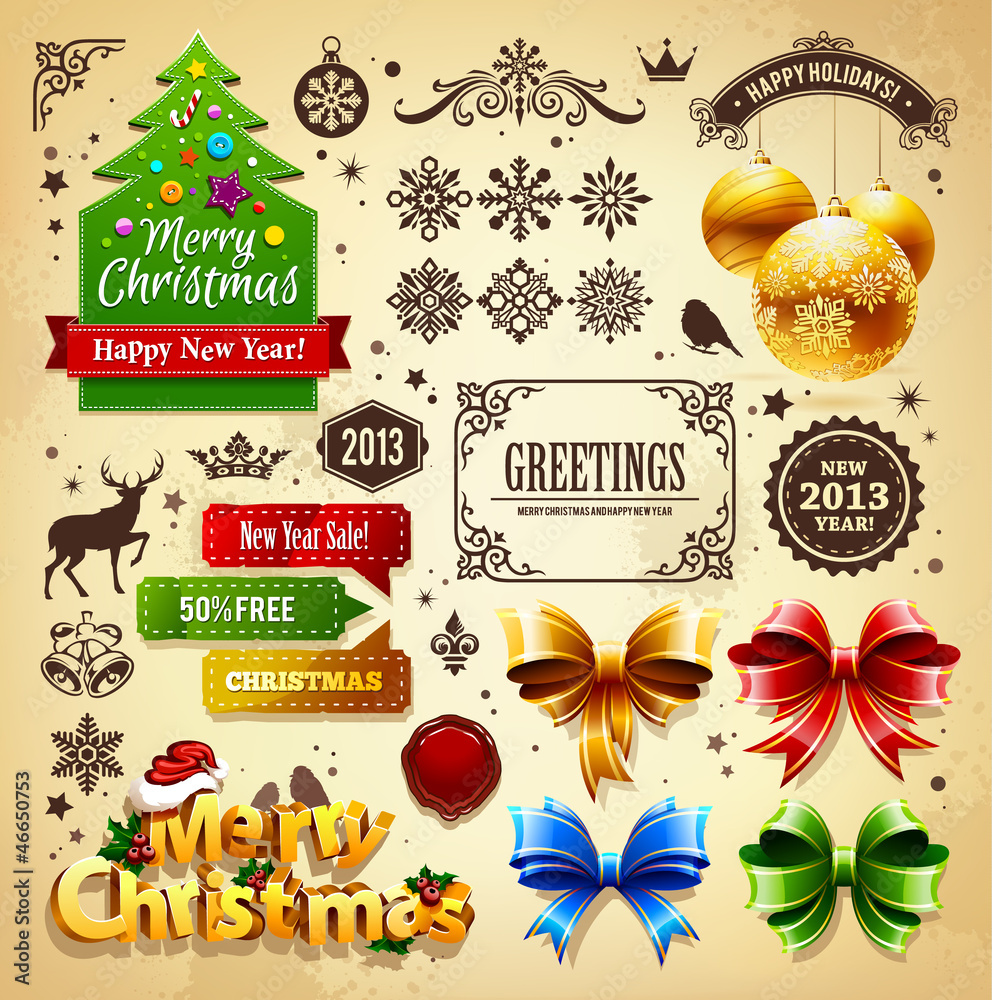 Naklejka premium Christmas decoration vector elements set