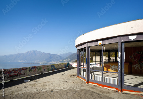 old building damaged by vandals, terrace with panoramic view