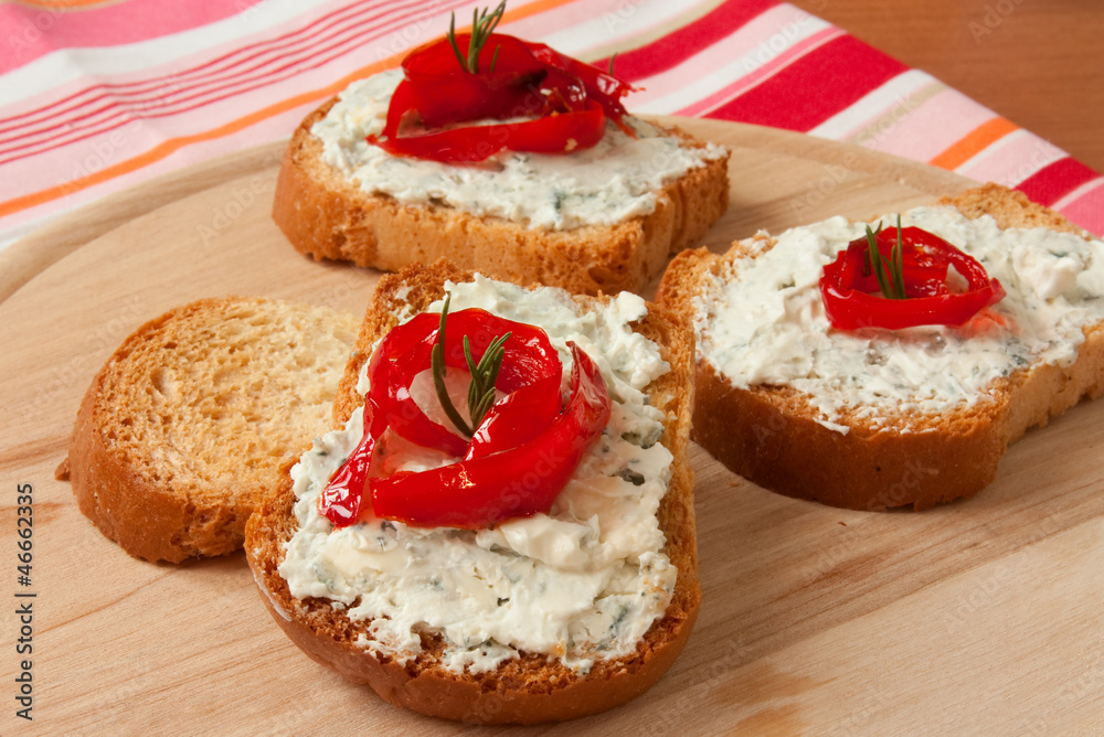 bruschetta with blue cheese and bell pepper bruschetta with blue cheese and bell pepper
