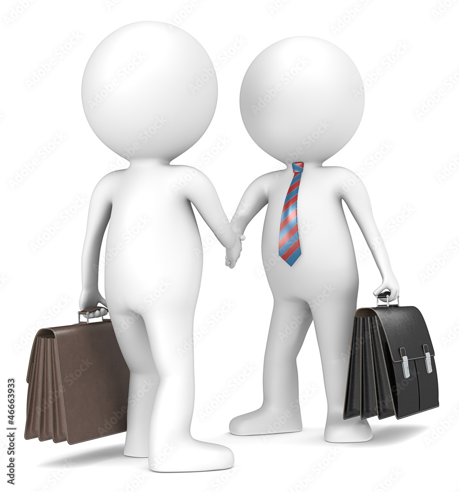 Shaking hands. 3D little human character the Business Man X2