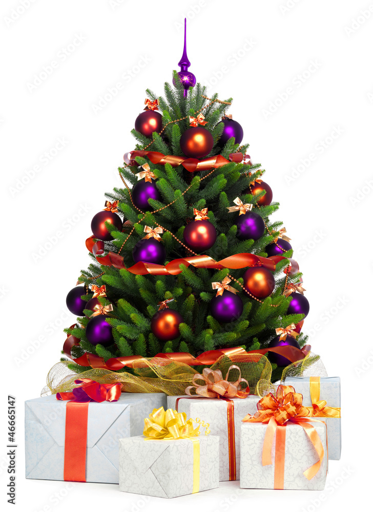 Decorated Christmas tree on white background Decorated Christmas tree on white background