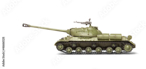 plastic model of soviet heavy tank isolated on white background