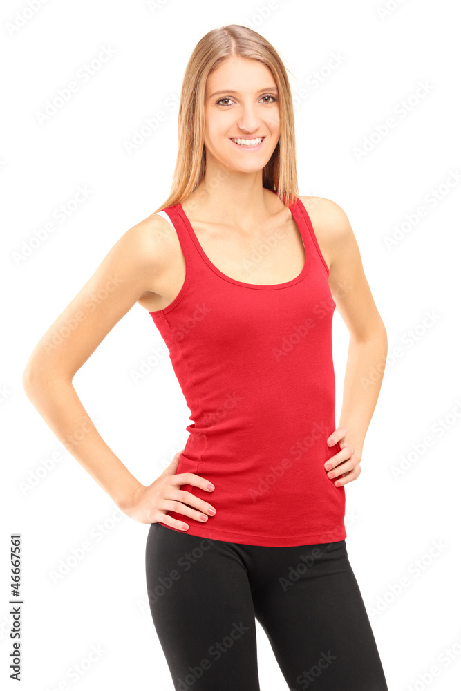 A smiling female athlete posing A smiling female athlete posing