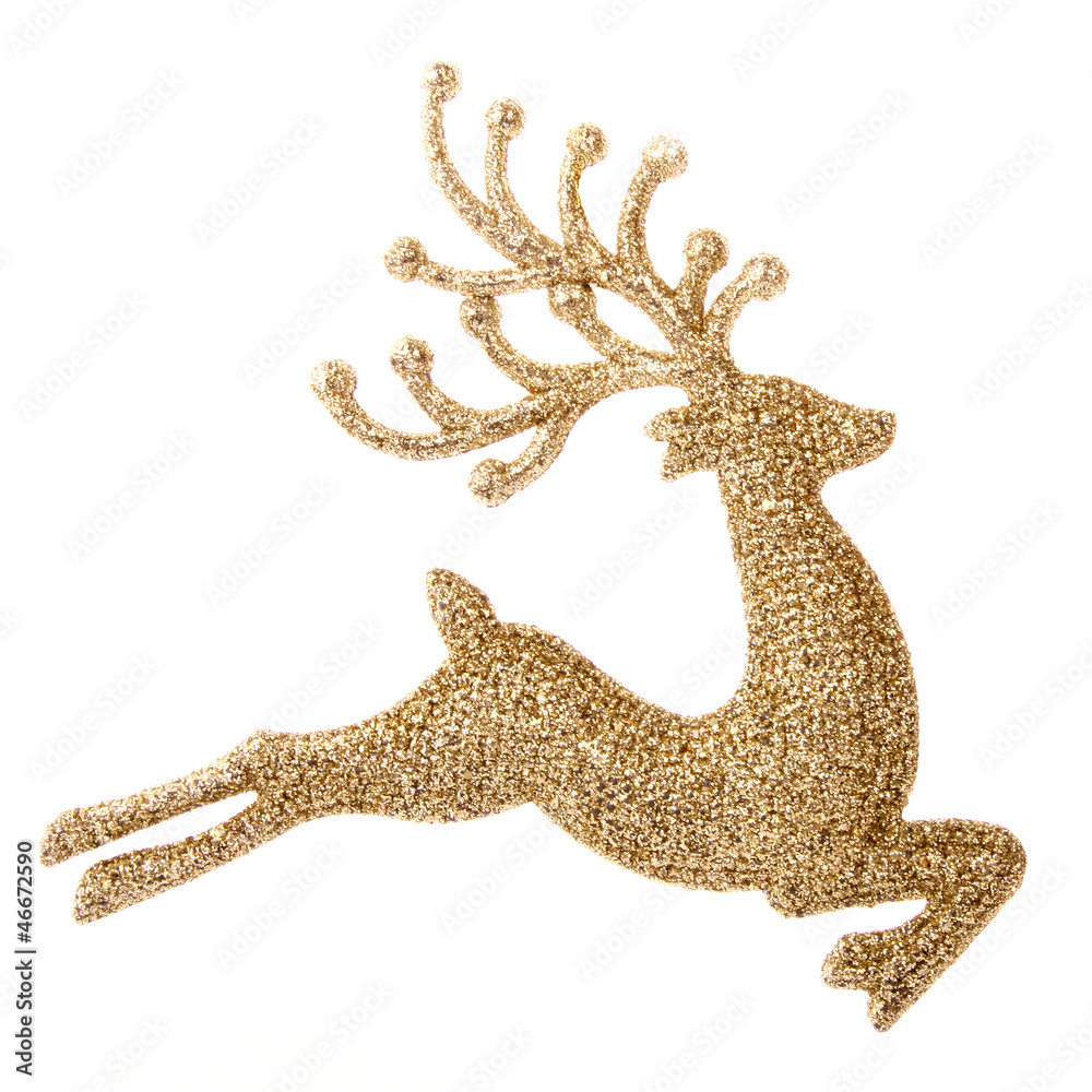 Flying gold reindeer - obrazy, fototapety, plakaty 
