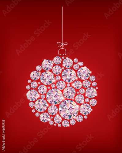 Diamond Christmas ball on red background