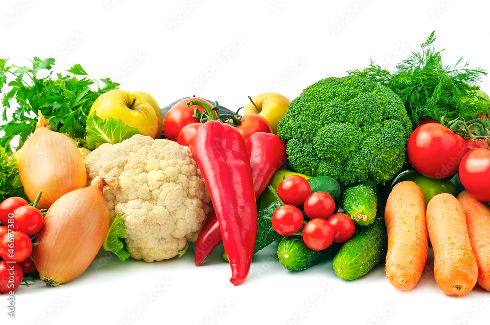 fresh fruits and vegetables isolated on white background fresh fruits and vegetables isolated on white background