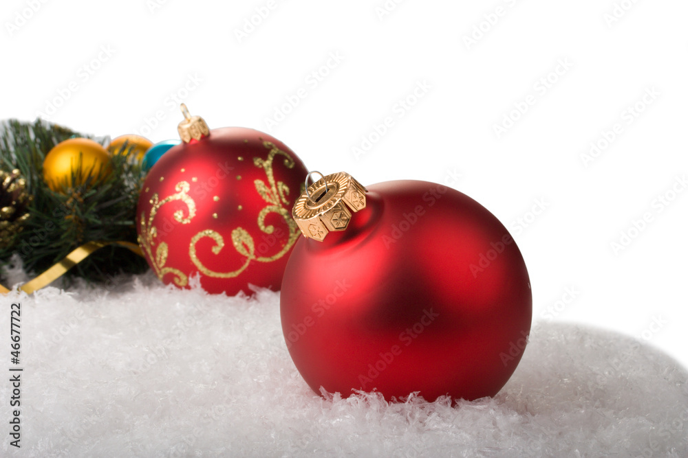 red christmas balls with branch of christmas tree red christmas balls with branch of christmas tree