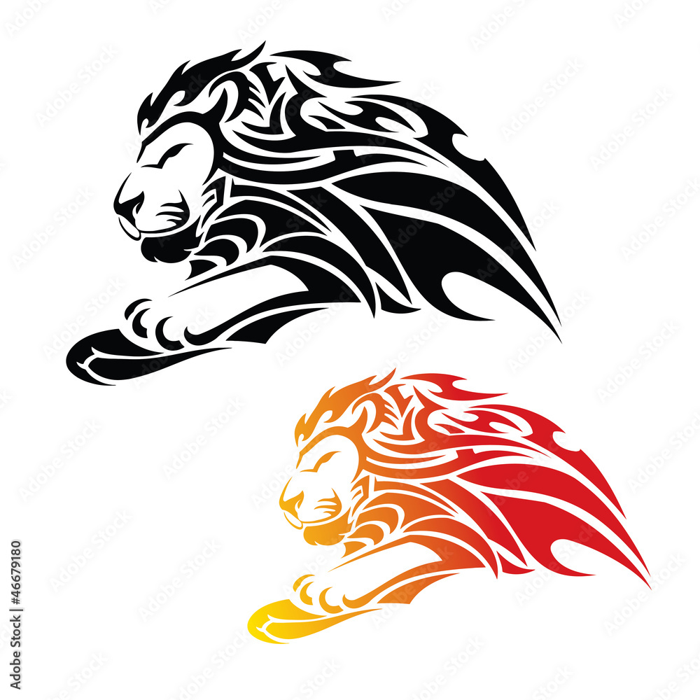 Tribal lion in jump tattoo Stock Vector | Adobe Stock