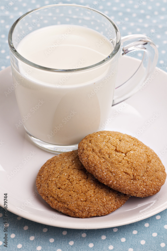 Two cookies with a glass of milk Two cookies with a glass of milk
