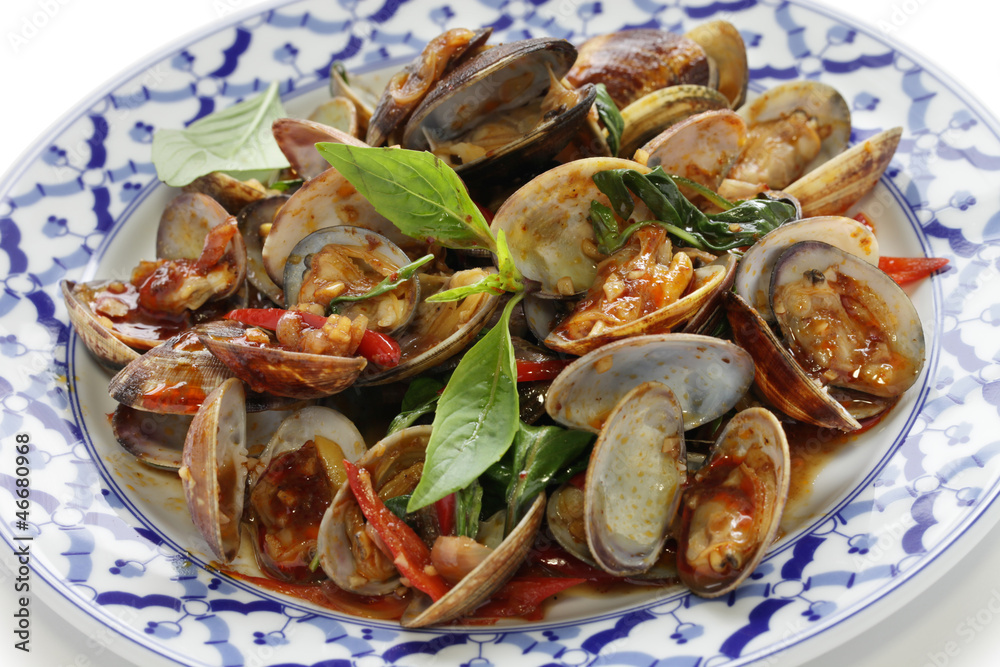stir fried clams with roasted chili paste and thai sweet basil stir fried clams with roasted chili paste and thai sweet basil
