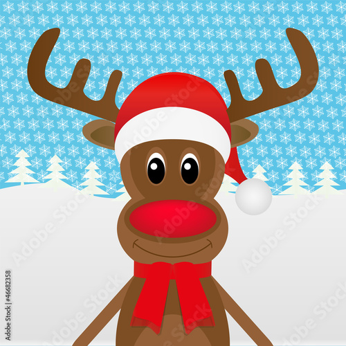 Christmas reindeer in the forest in winter