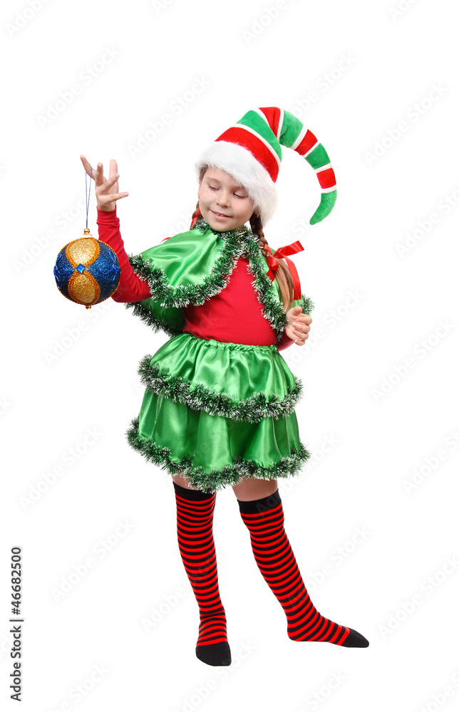 Santa's elf with a Christmas ball.