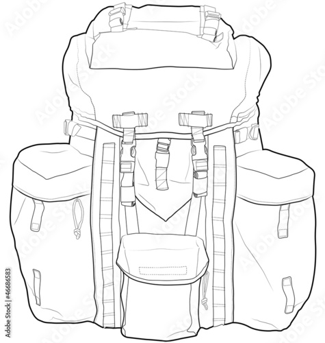 Military or hiking backpack outline vector illustration