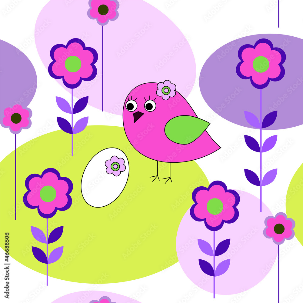 Seamless pattern with birds and flowers Stock Vector | Adobe Stock