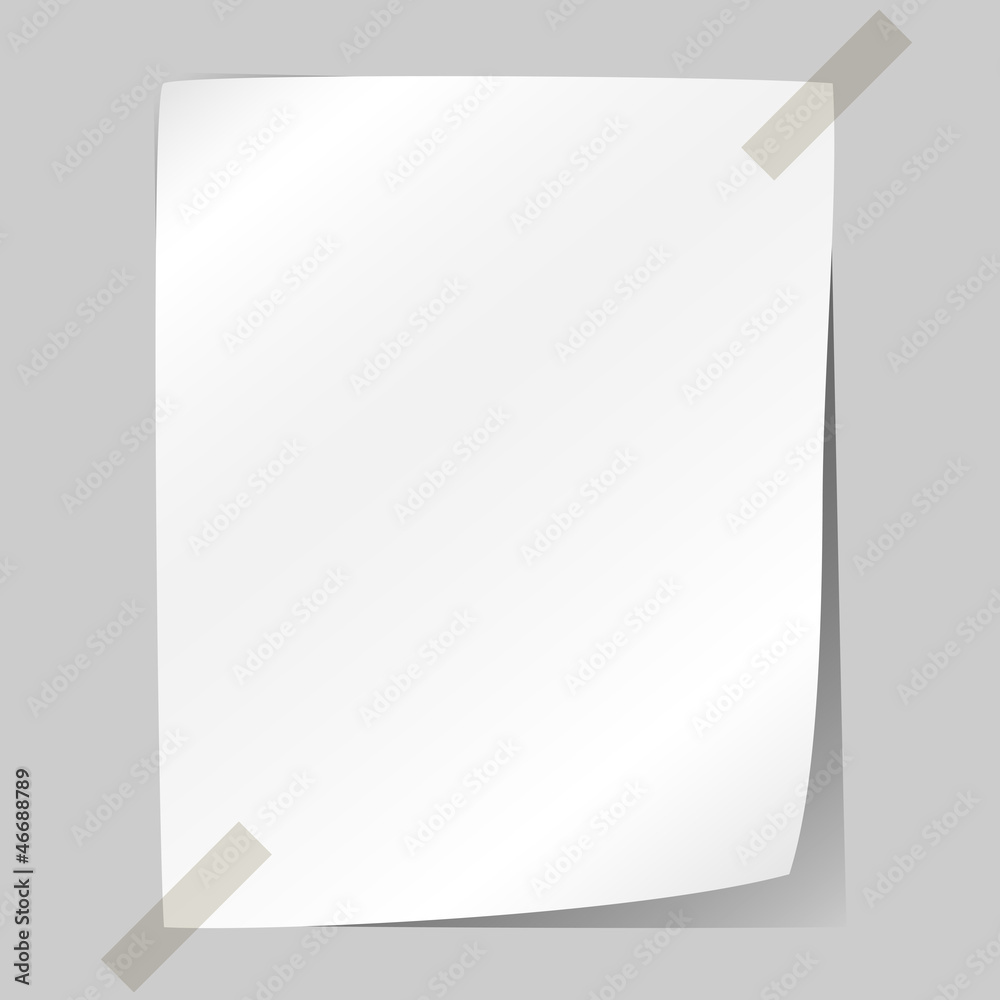 Blank white sheet of paper stuck to the wall. Stock Vector | Adobe Stock