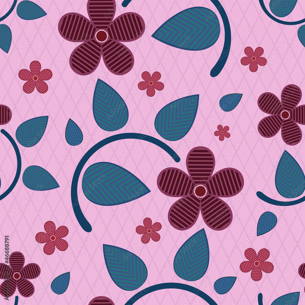 Abstract seamless striped flower vector pattern.