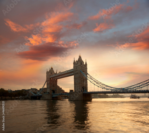 Tower Bridge against sunrise in London  UK