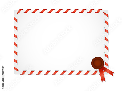 Blank greetings card with the red ribbon arround the edges