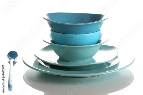 Photography Blue tableware isolated on white