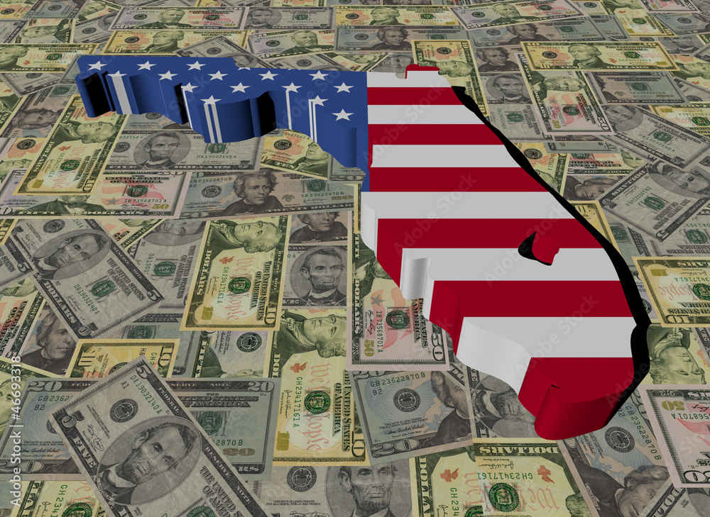Obraz premium Florida Map flag on American dollars illustration