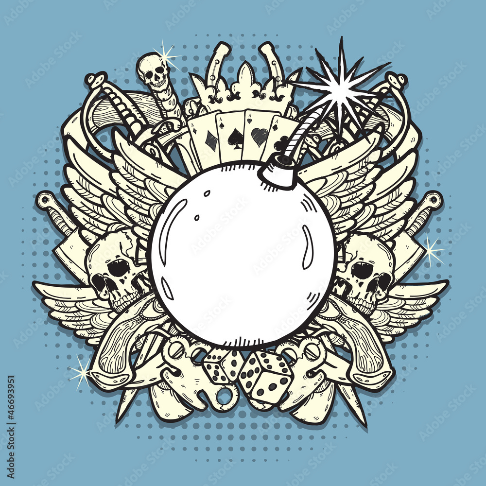 Naklejka premium Pirate Label with Bomb