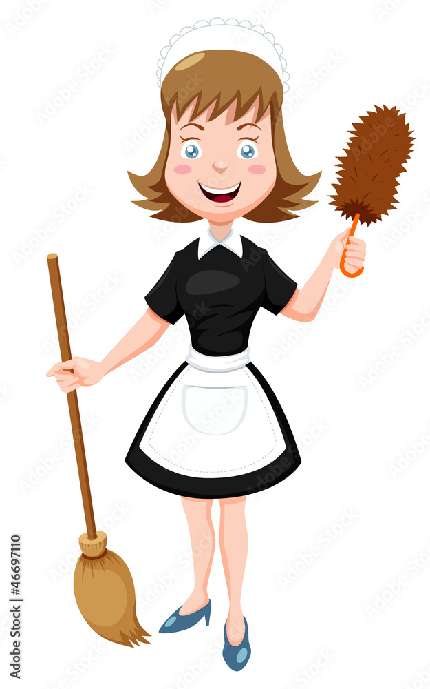 Illustration of Cartoon Maid with broom Stock Vector | Adobe Stock