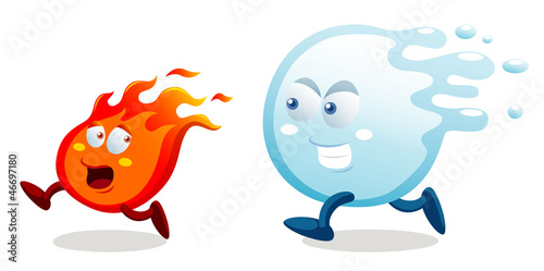 illustration of cartoon fire and water running