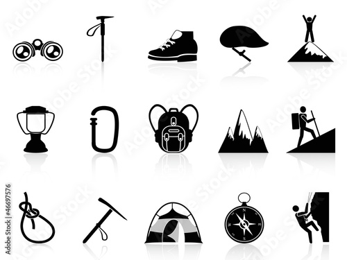 climbing mountain icons set