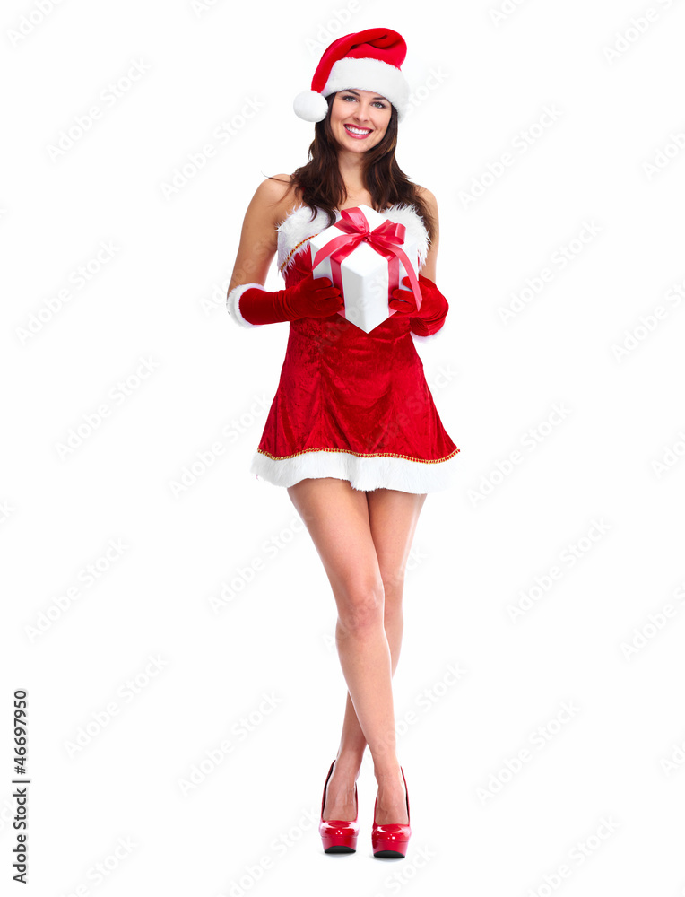 Santa helper Christmas girl with a present. Santa helper Christmas girl with a present.